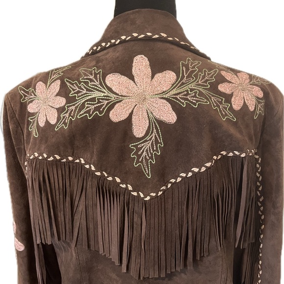 Vintage Alan Michael brown suede jacket with Embroidery + Fringe Brown - Picture 5 of 10